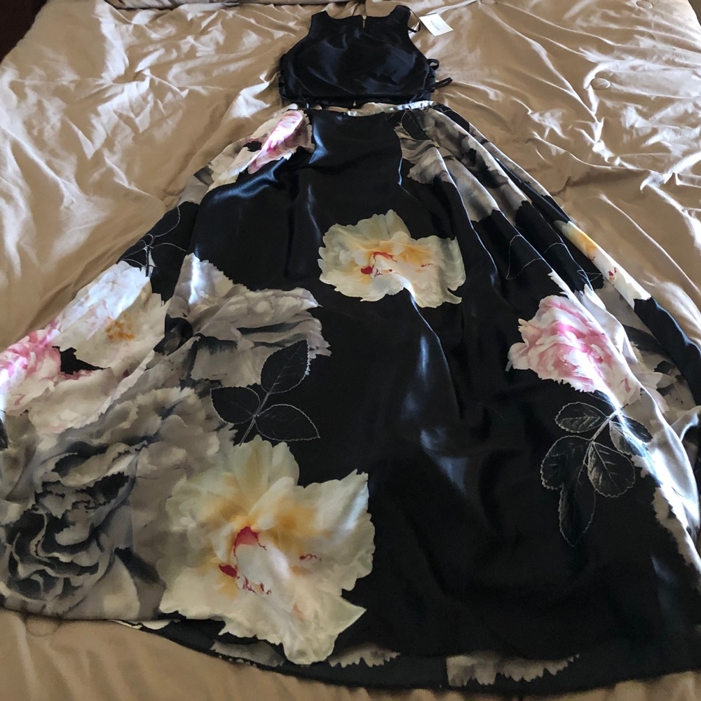 Silk Black, Pink, White and Yellow Prom Dress